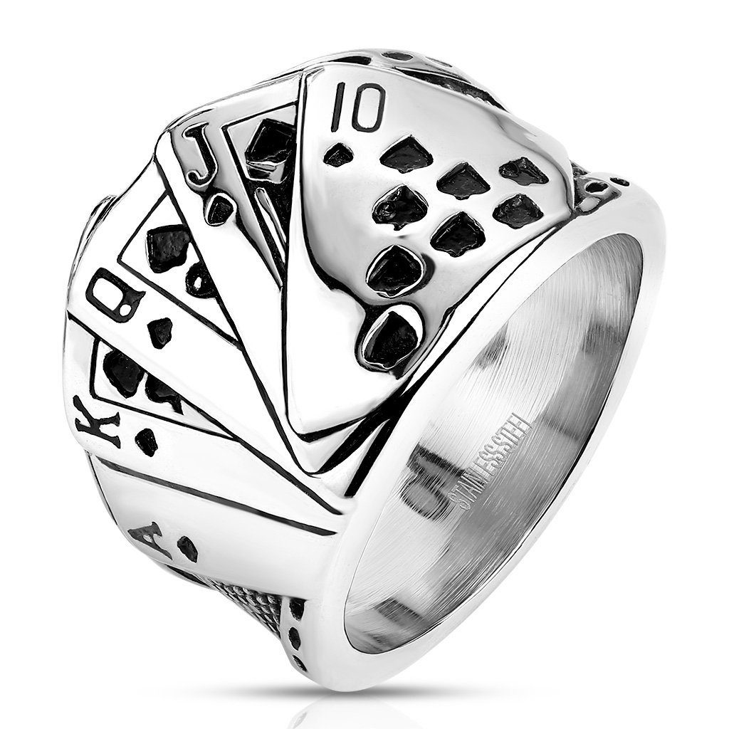 Fingerring 64 (20.4) Ring Royal Straight Flush breit Silber aus Edelstahl Herren