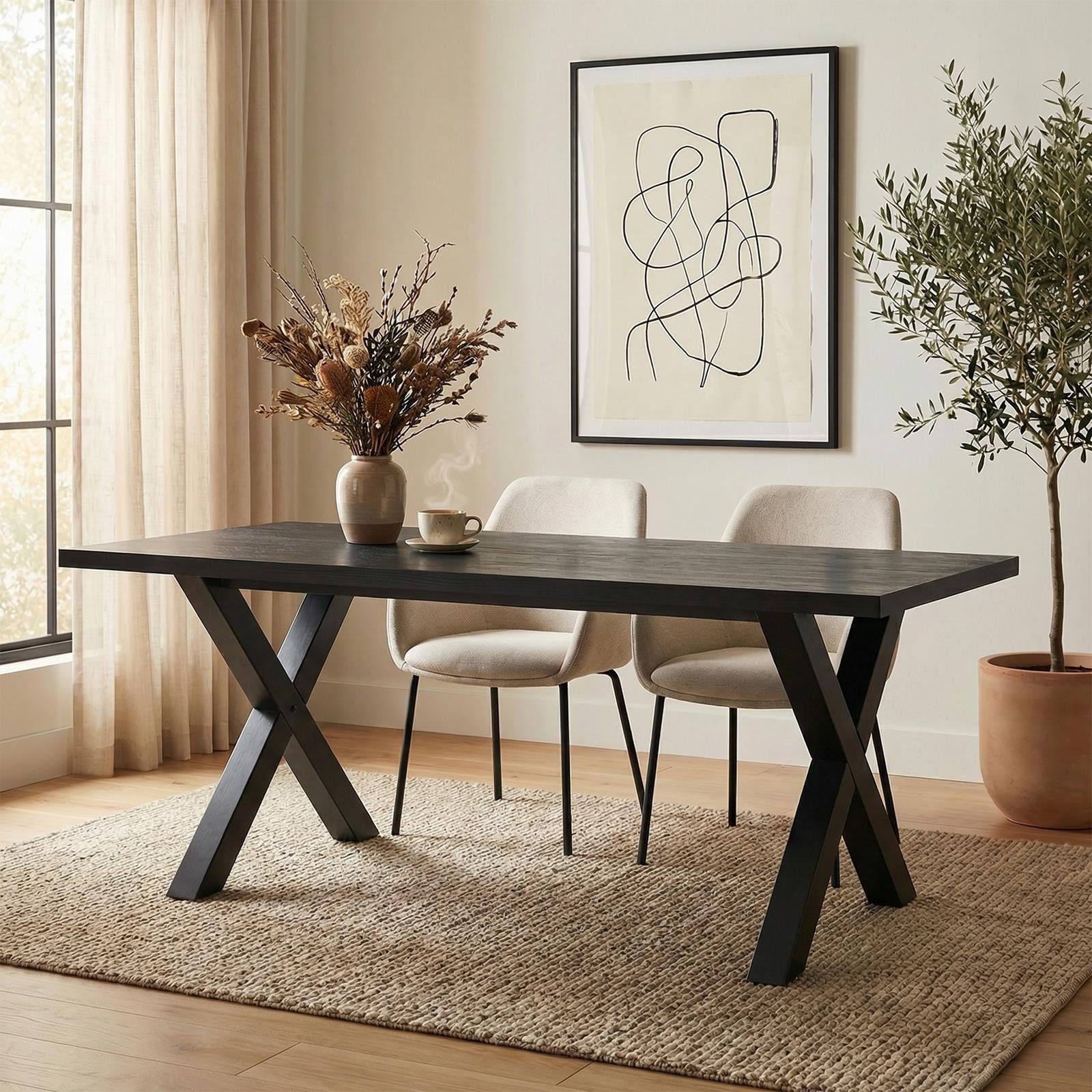 IDIMEX Esstisch OSIMO, Esszimmertisch 160x80 cm mit X-Gestell und Melamin-Dekor Schwarz