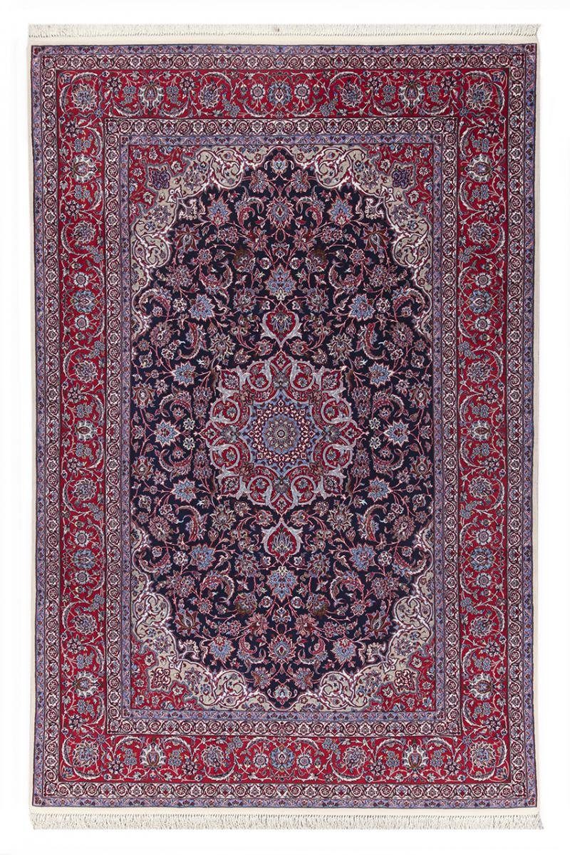 Orientteppich Isfahan Seidenkette 203x305 Handgeknüpfter Orientteppich, Nain Trading, rechteckig, Höhe: 6 mm