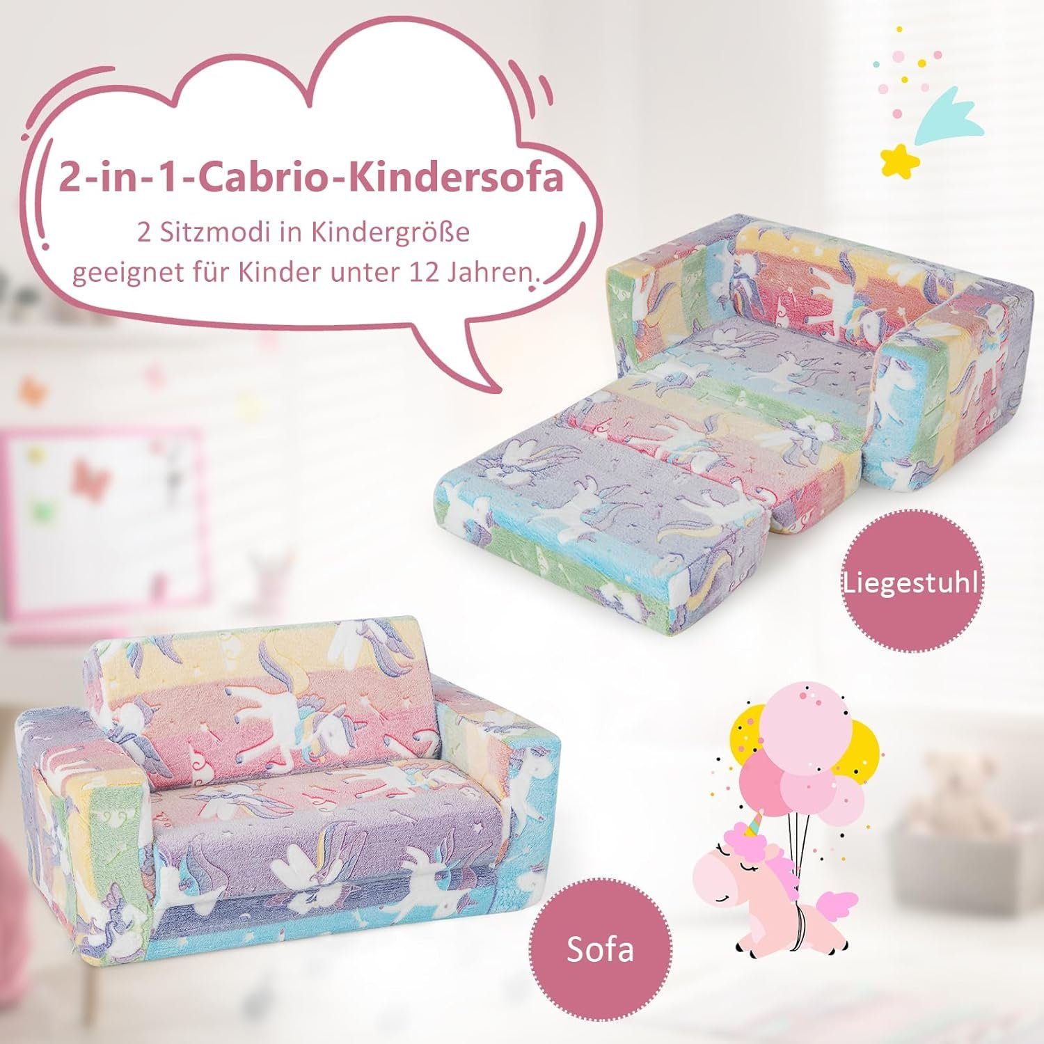 KOMFOTTEU Kindersofa 2 in 1, für Kinder 3-12 Jahre, 80 x 51 x 42 cm günstig online kaufen