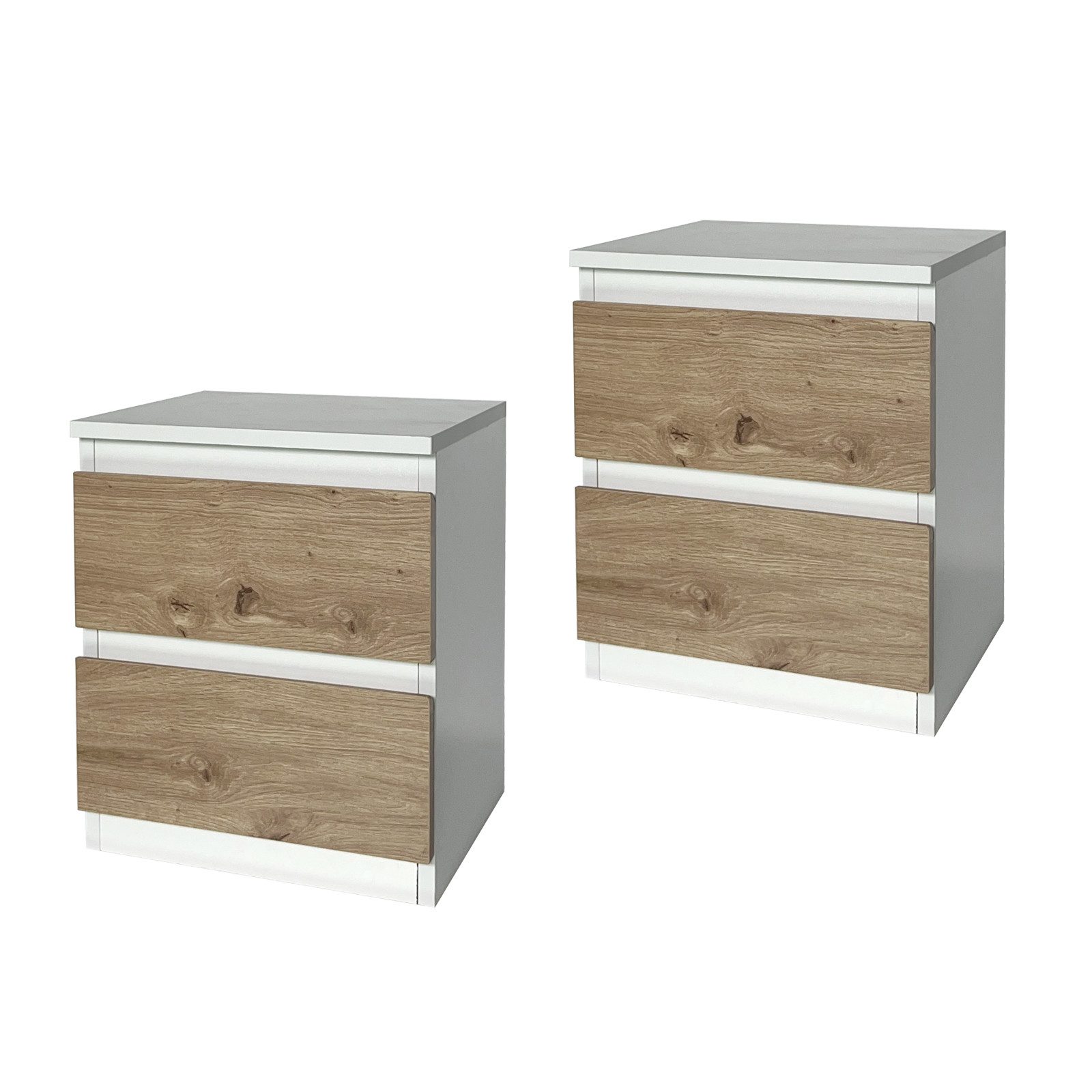 HTI-Living Nachtkommode Nachtkommode 2er Set Weiß-Artisaneiche (Set, 2 St., 2 Nachtkommoden), Nachtschrank Nachttisch