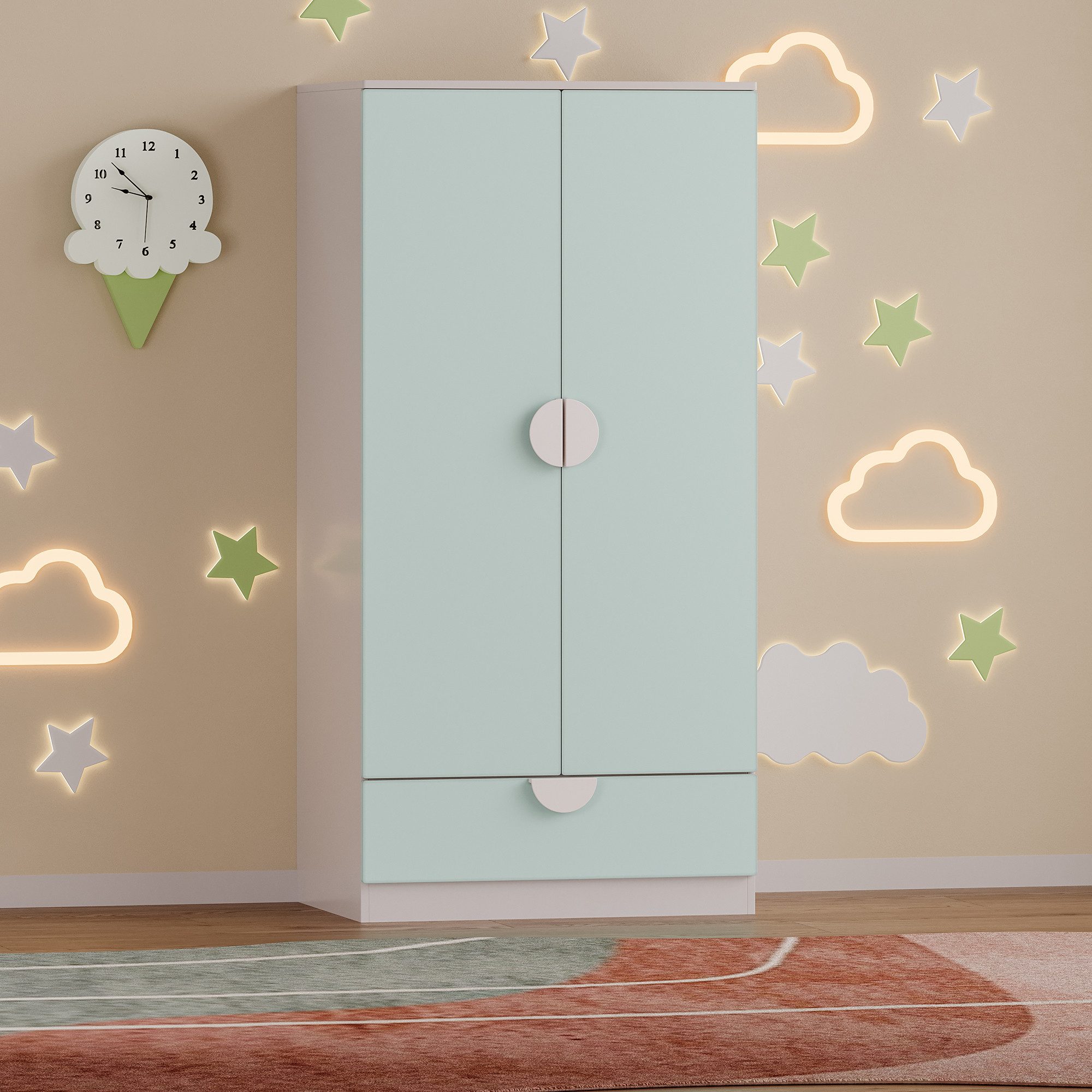 en.casa Kinderkleiderschrank »Sandnes« mit Schublade 123x60x40 günstig online kaufen