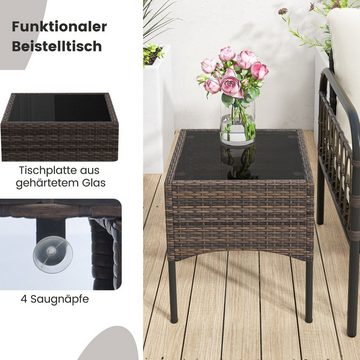 COSTWAY Gartenlounge-Set, (5-tlg), Rattan, mit Kissen&Glastisch, 4 Personen