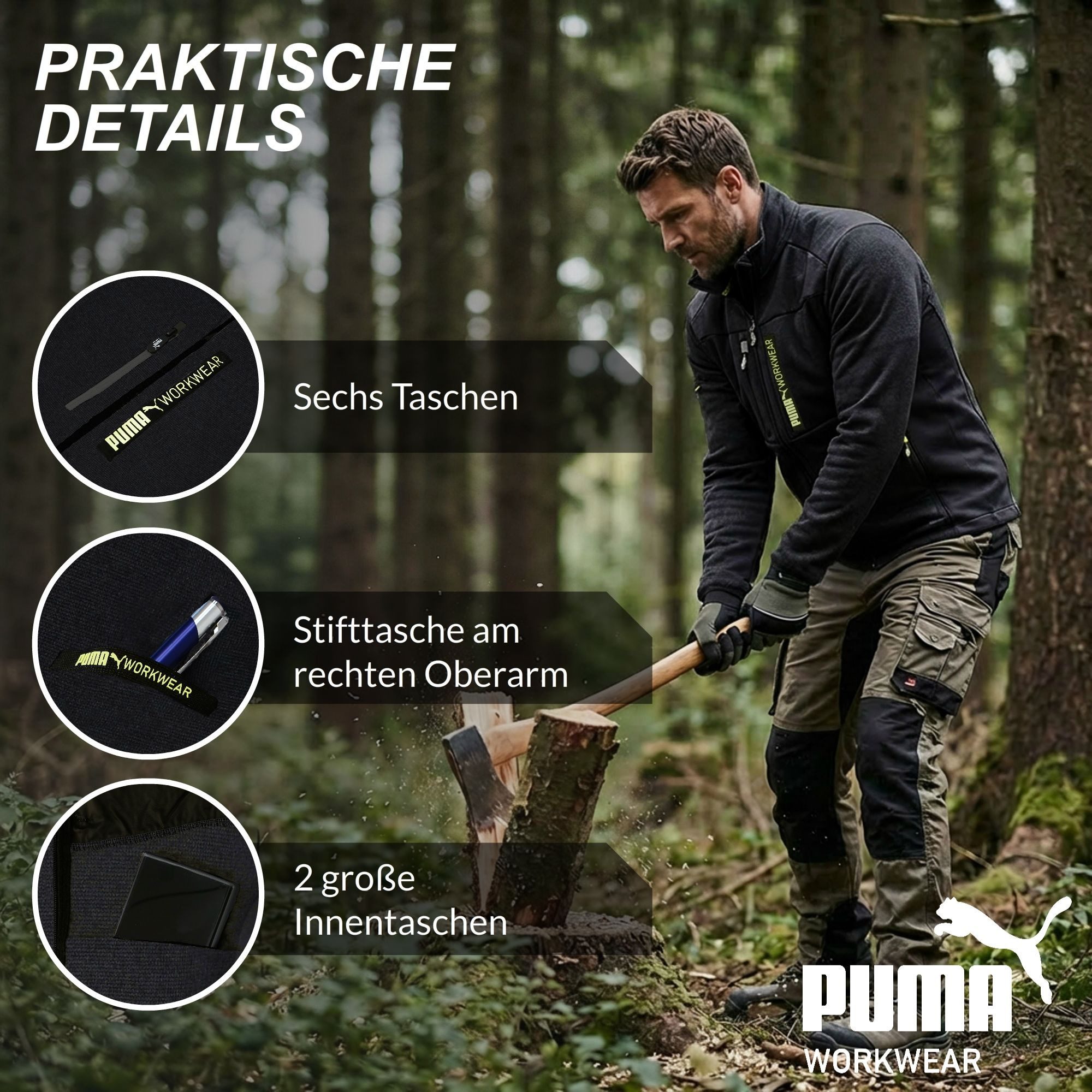 PUMA Workwear Fleecejacke Strickfleecejacke mit Stehkragen, verlängertes Rückenteil – Bild 3 von 5