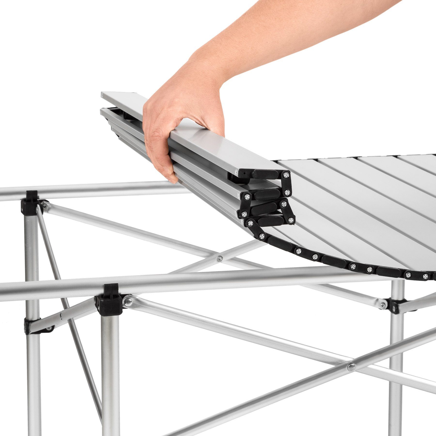 tectake Campingtisch Aluminium-Camping-Klapptisch, 140 x 70 x 70 cm, lässt sich klappen (Outdoor-Tisch, 1-St., in grau), Wetterfest, bodenschonende Kunststoffkappen, mit Tragetasche