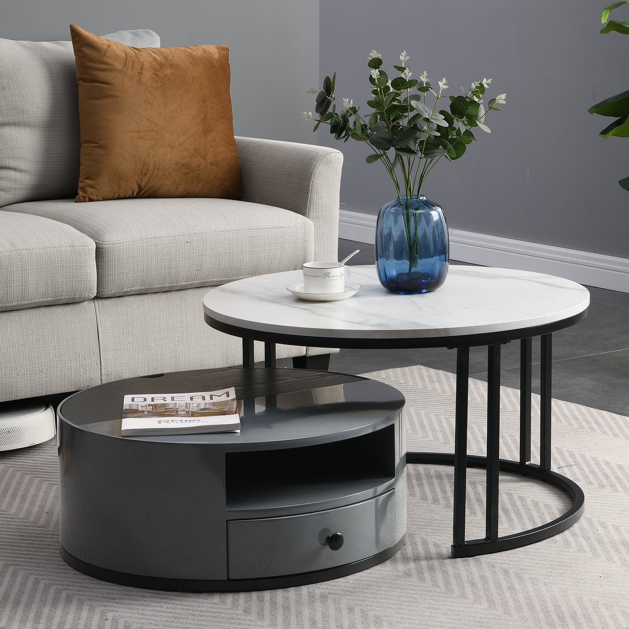 REDOM Couchtisch Satz Marmor Furnier Sofa Seite Nest von Tischen Runde Endt günstig online kaufen