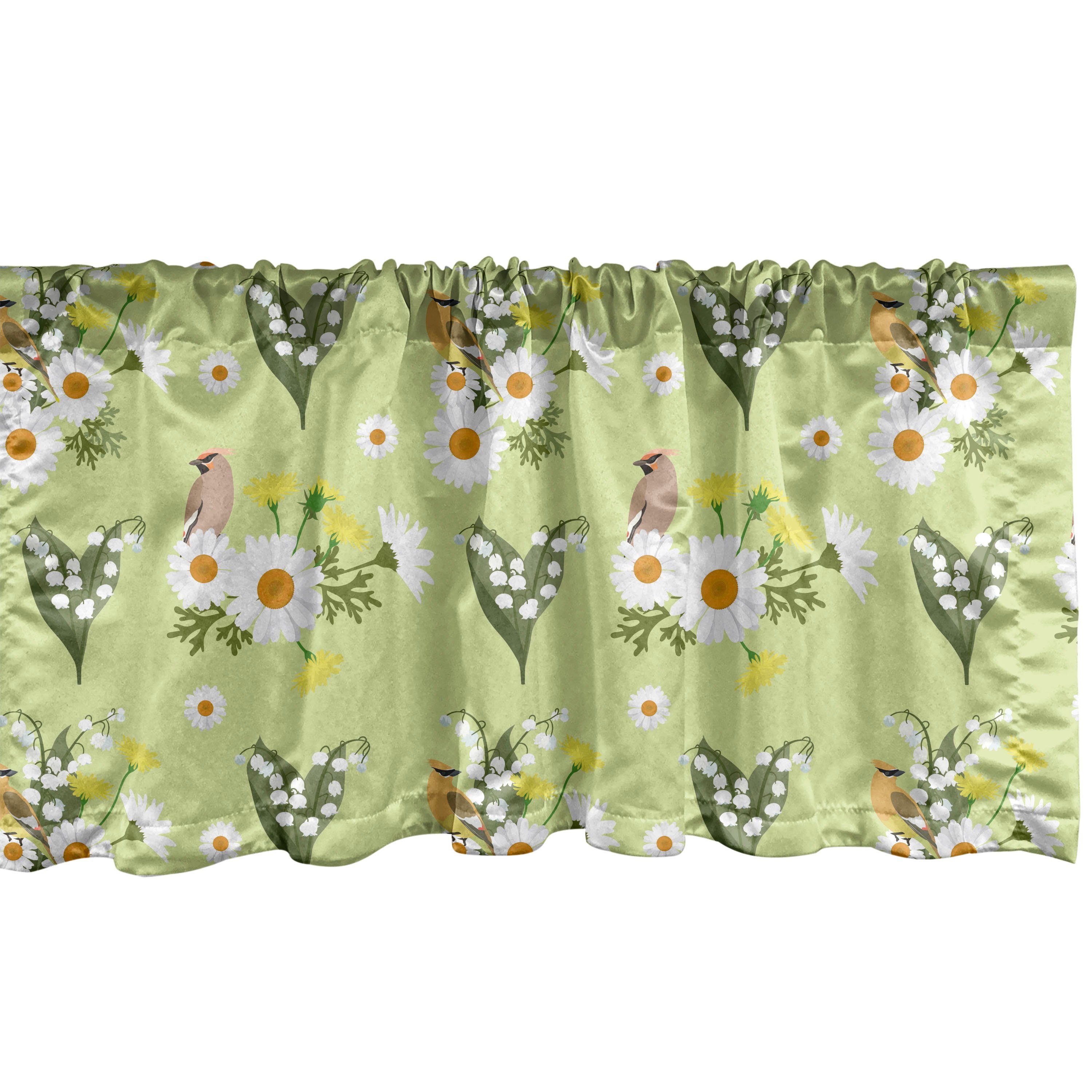 Scheibengardine Vorhang Volant für Küche Schlafzimmer Blumen mit Vogel Waxwings Stangentasche, Natur Microfaser, und Dekor Abakuhaus