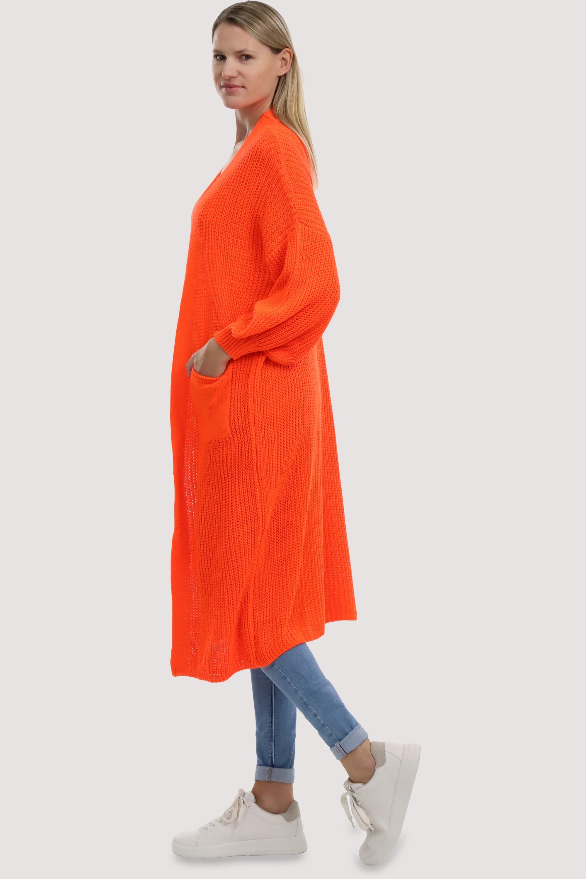 malito more than fashion 3151 in orange lässiger Longstrickjacke Grobstrick-Optik