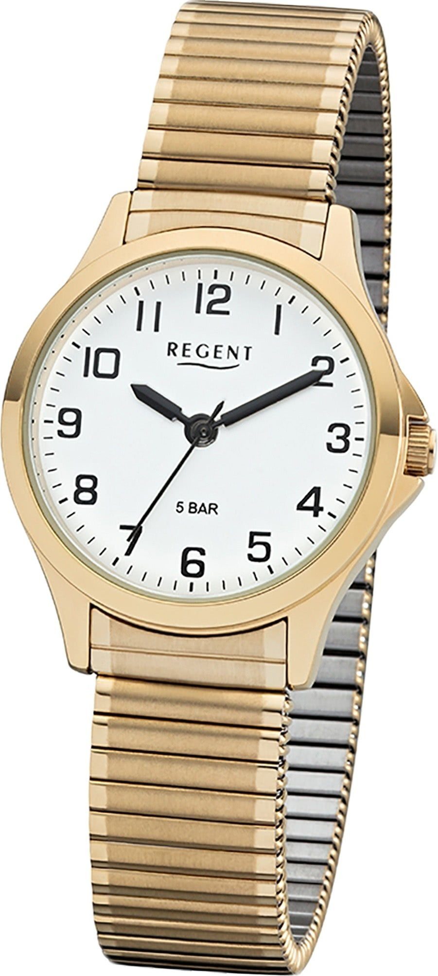 Regent Quarzuhr Regent Metall Damen Uhr 2243489 Analog, (Analoguhr), Damenuhr Metallarmband gold, rundes Gehäuse, klein (ca. 29mm)