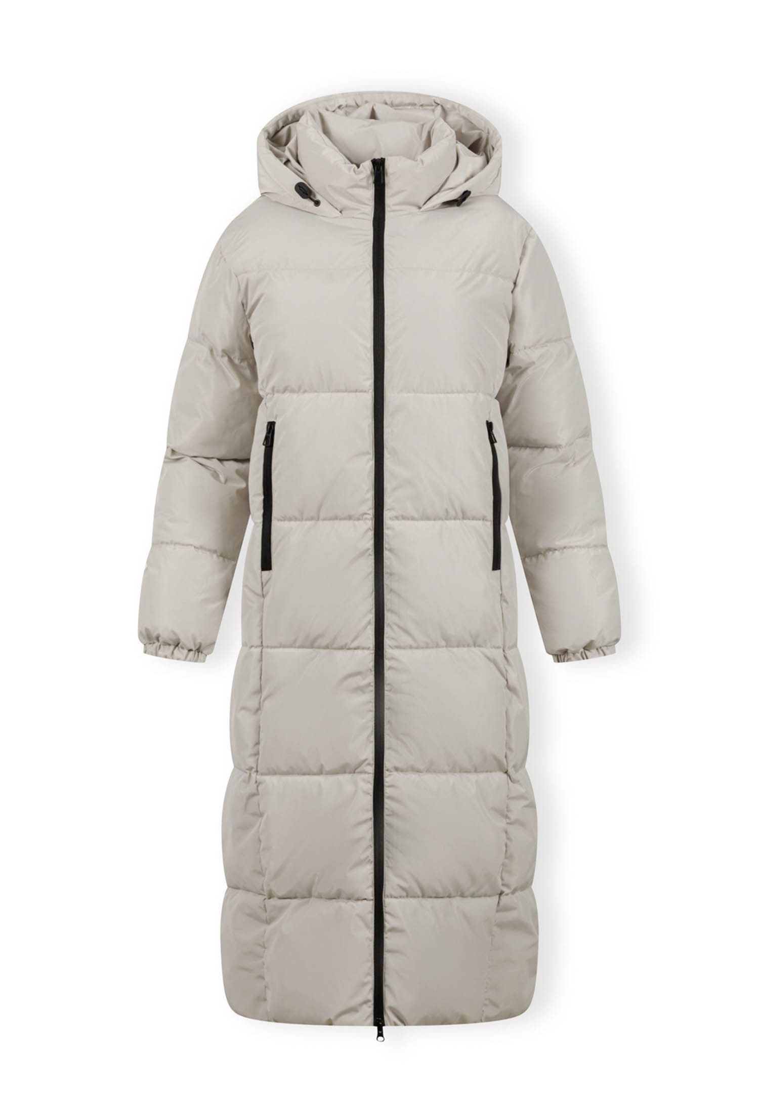 Winterjacke Lange gesteppte Winterjacke mit Kapuze und Zipperdetails (XS-XXL)