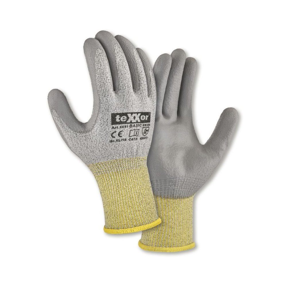 teXXor Arbeitshandschuh-Set PU Schnittschutz Strickhandschuhe Cut D Basic