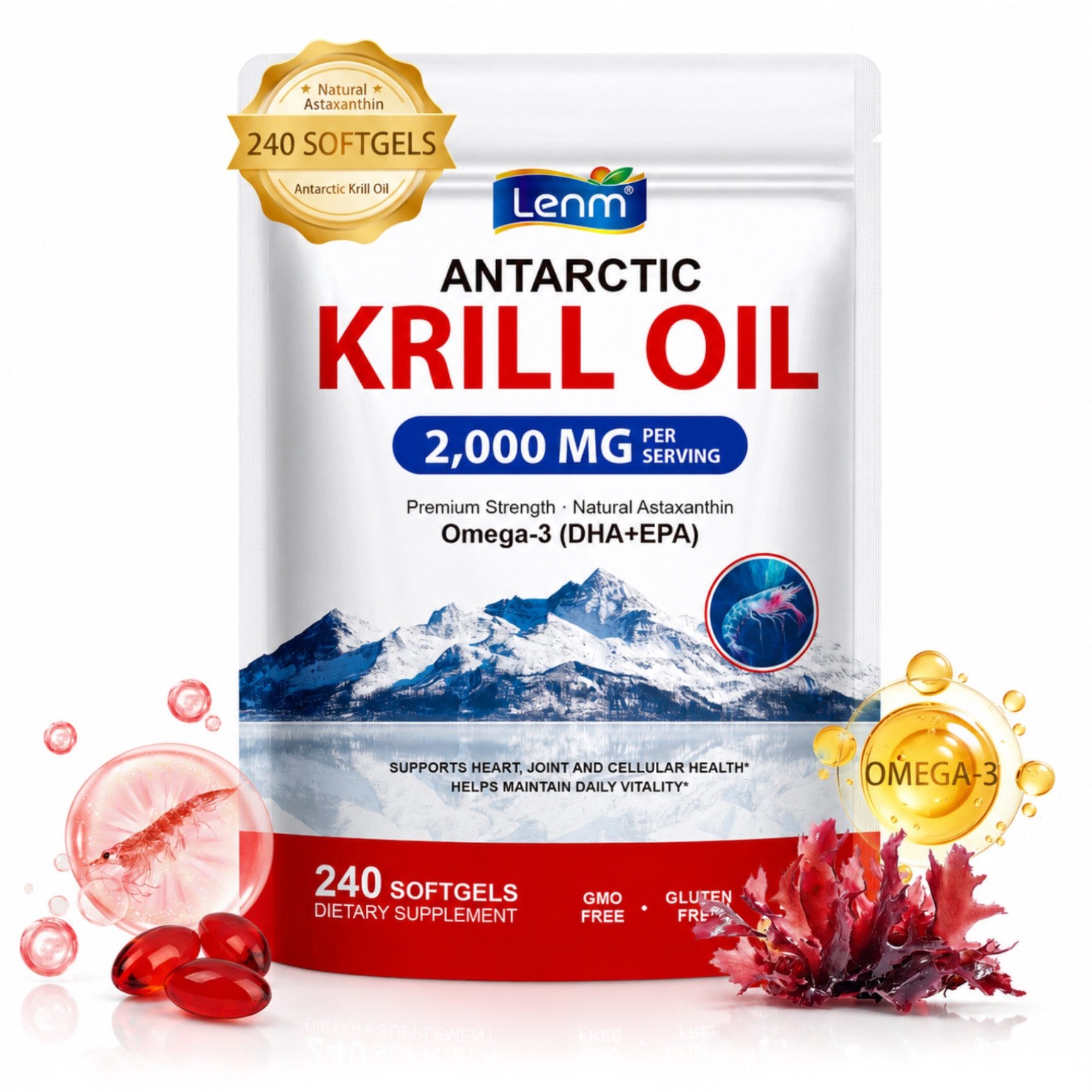 P-Beauty Cosmetic Accessories Omega 3 Krillöl 2000mg EPA DHA Astaxanthin Phospholipide Hochdosiert Softkapseln, Allgemeines Wohlbefinden, Anti-Aging, Augengesundheit