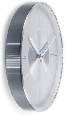 K&L Wall Art Wanduhr lautlose moderne Aluminium Wanduhr 30cm Durchmesser Uhr ohne Ticken (Silber Optik, Quarz Uhrwerk, Wohnzimmer, Schlafzimmer, Büro, Küche)