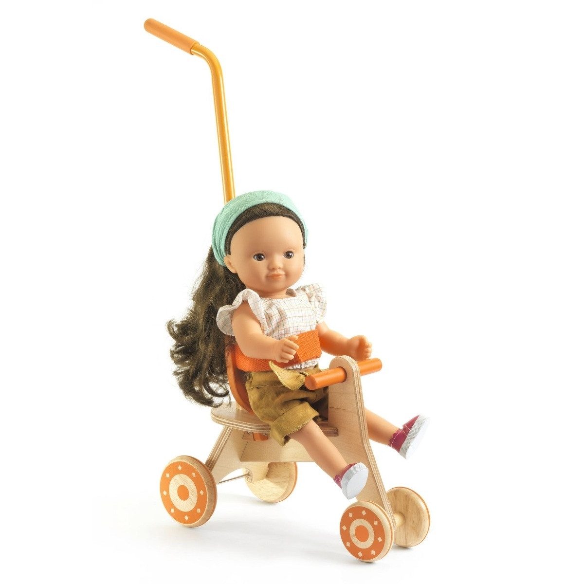 DJECO Puppen Fahrzeug Pomea Mini-Dreirad für Puppen 30–36 cm mit Sicherheitsgurt ab 2 Jahren