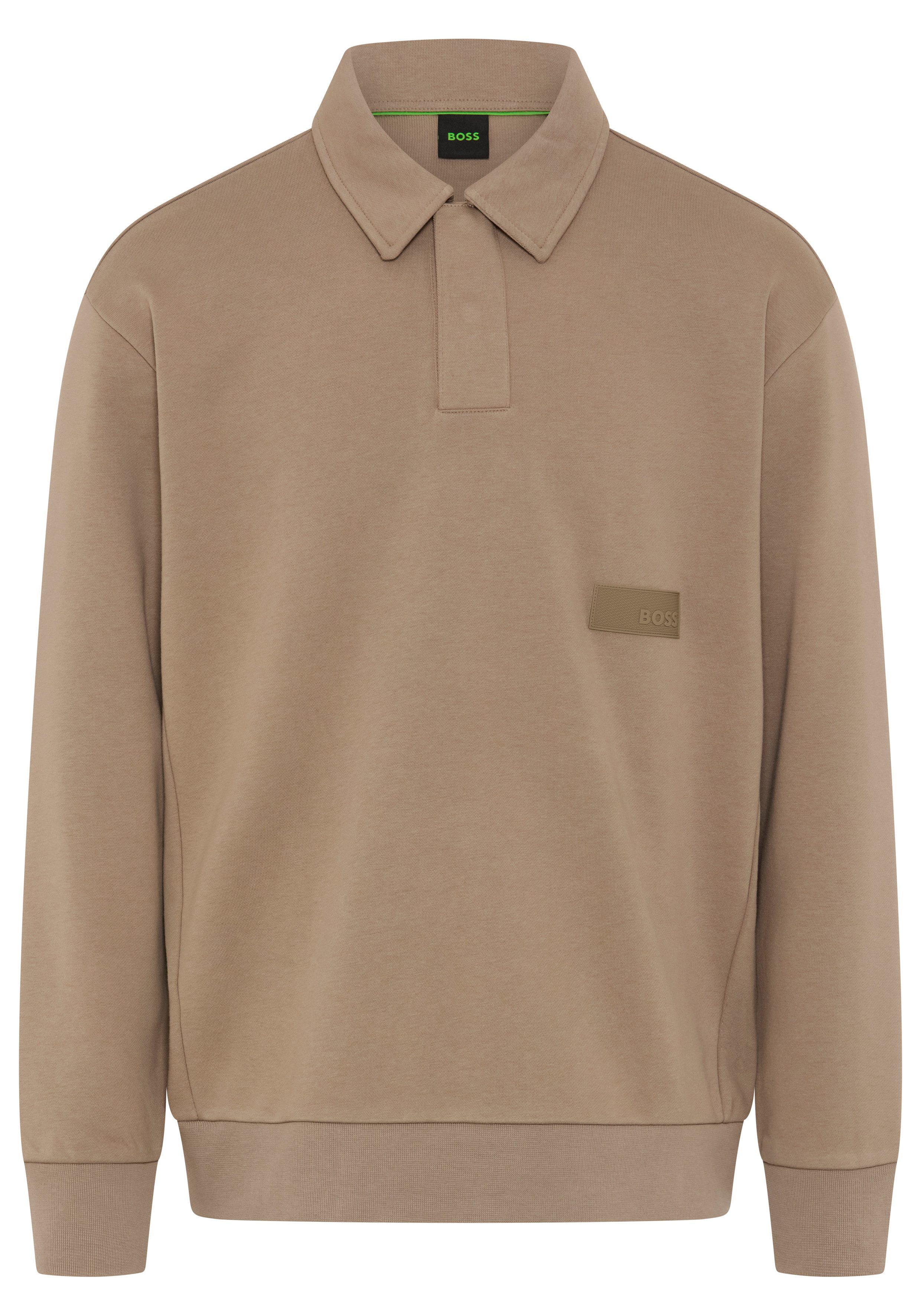 BOSS GREEN Sweatshirt Polokragen und verdeckte Knopfleiste, Relaxed Fit