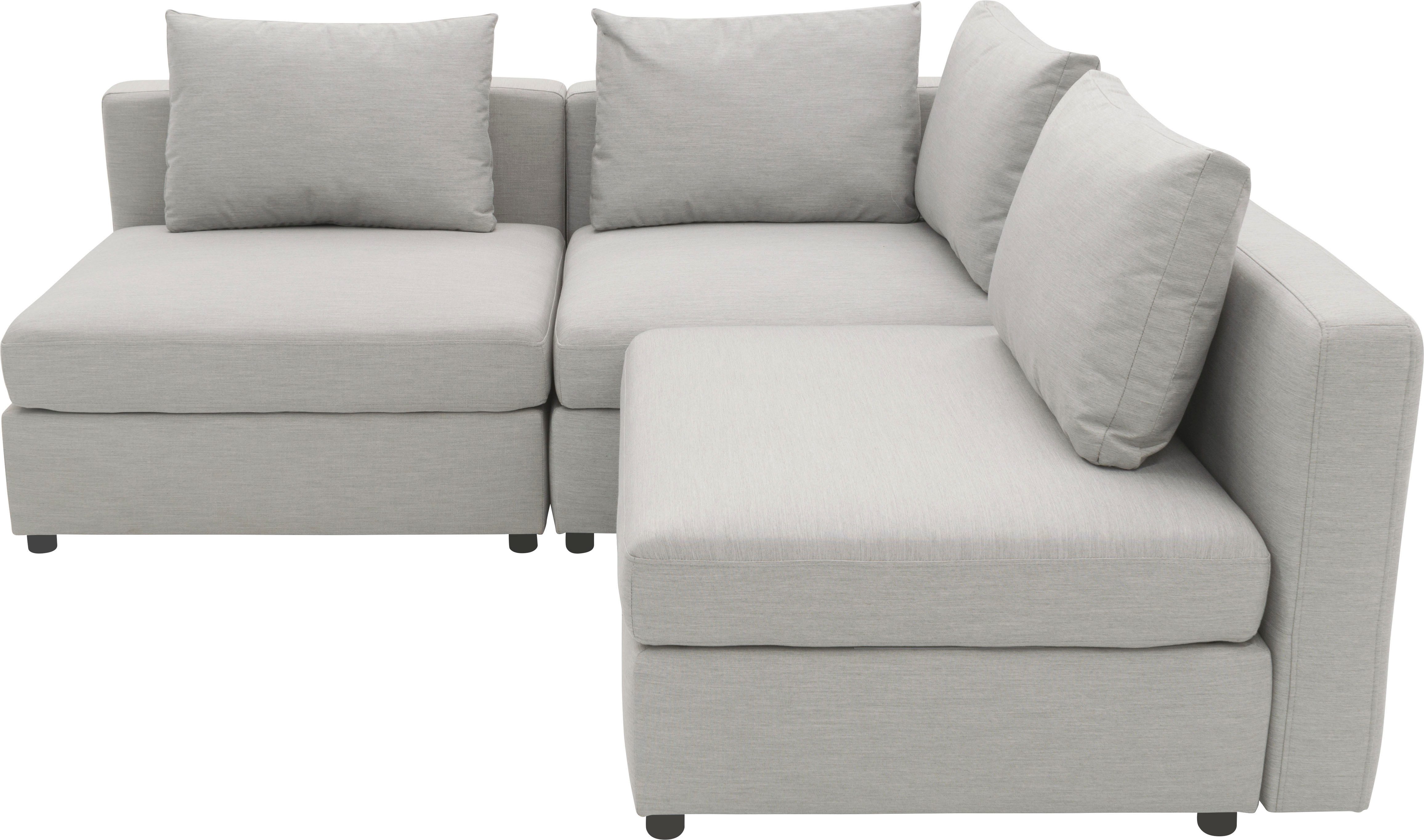DOMO collection Ecksofa Solskin, individuell erweiterbar/kombinierbar L-Form, mit losen Kissen. Rücken- und Seitenteile als Stecksystem.