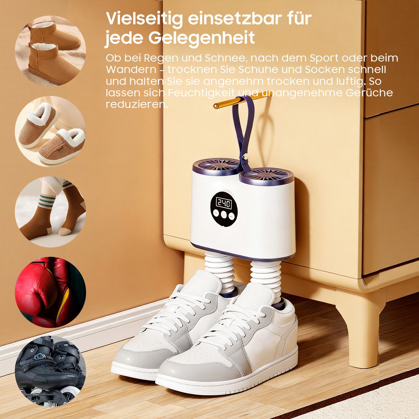 AIMAX Schuhtrockner Skischuhtrockner mit Ozon-Funktion, 15cm Ausziehschlauch, Digitaldisplay, für Schuhe, Stiefel, Handschuhe