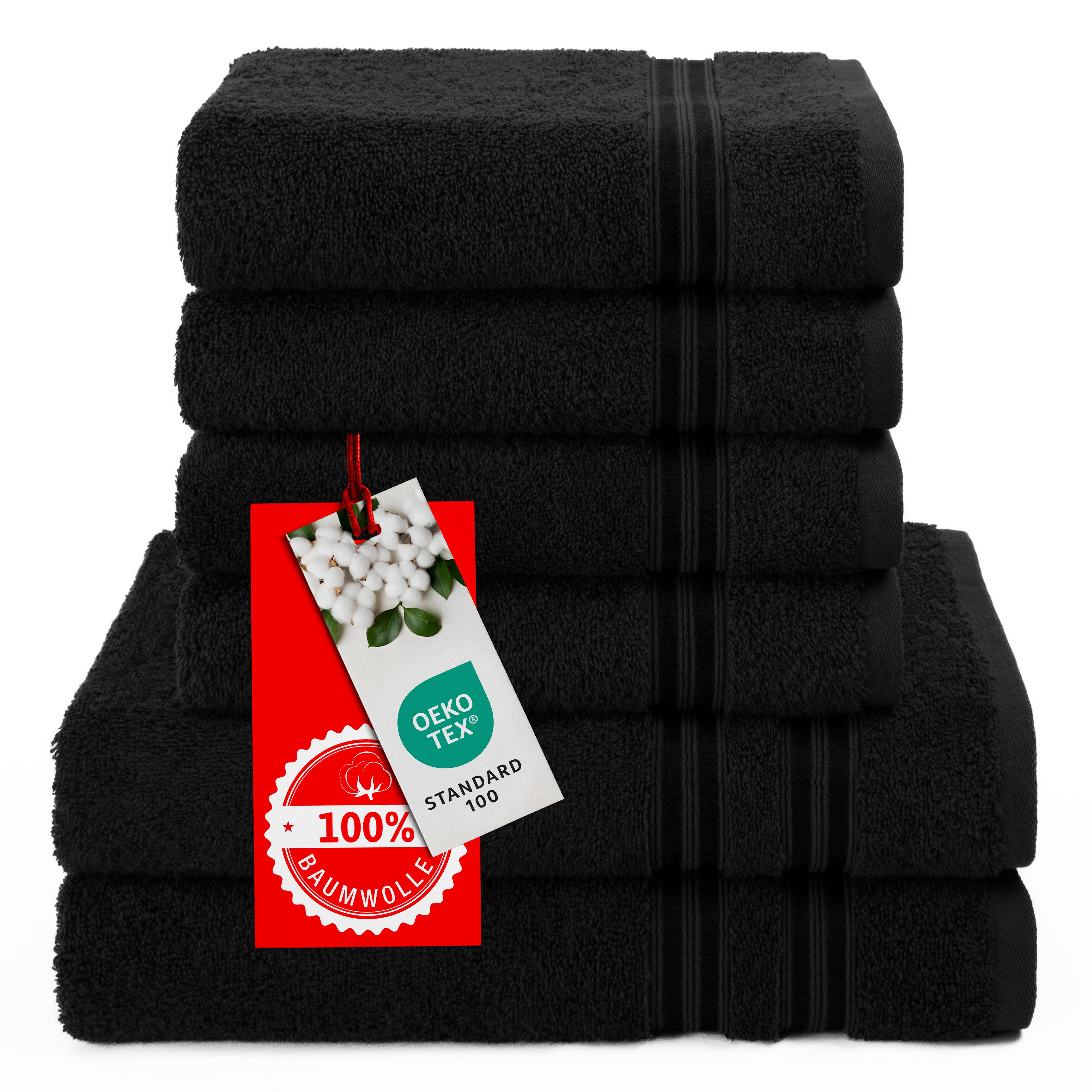 HAMMETEX Handtuch Set 6-teiliges Handtuch Set, 100% Baumwolle, Weich & Saugstark, Frottier (Set, 6-St), mit Bordüre, einfarbig, weich