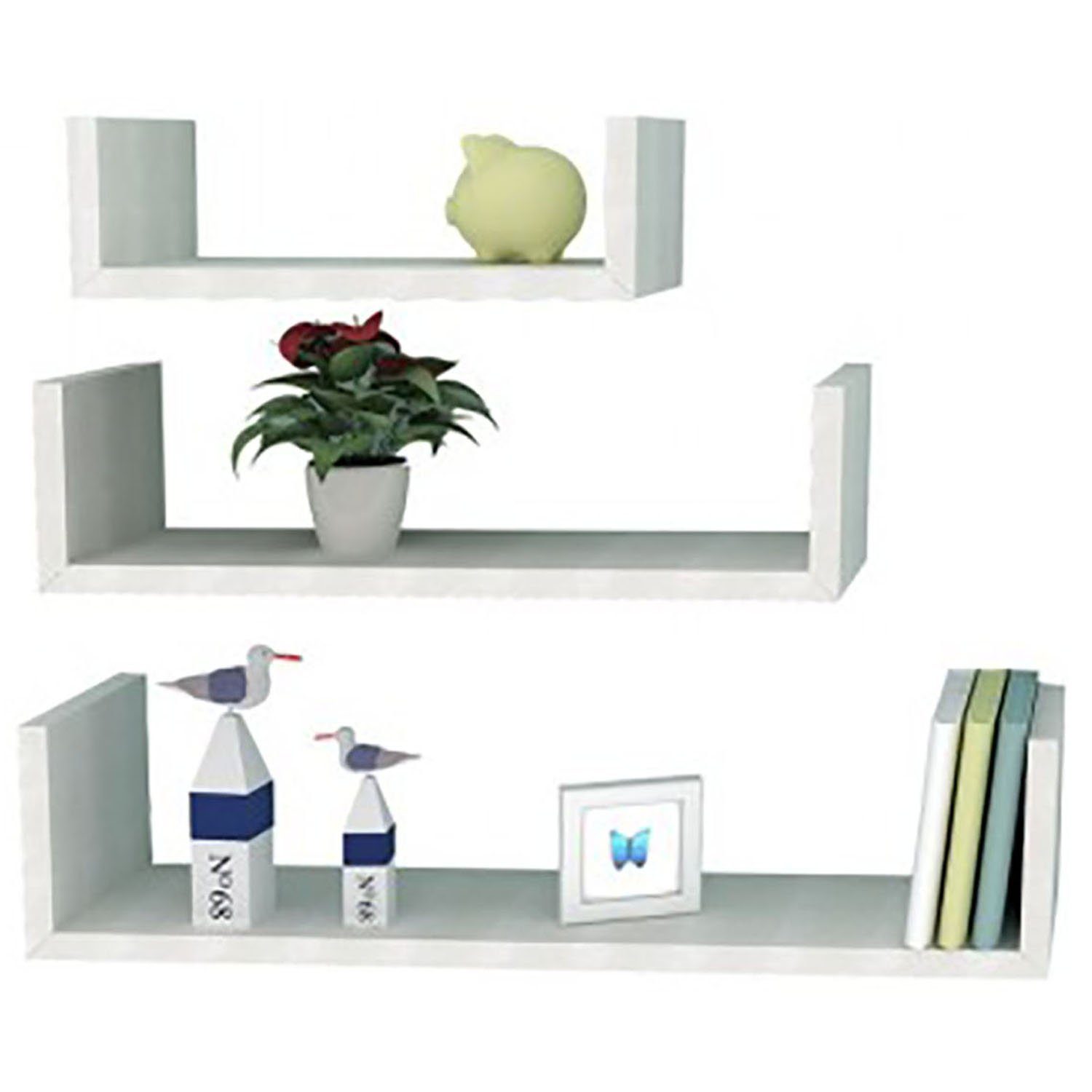 Mojawo Wandregal 3er Set Wandregal Bücherregal Board Schweberegal Weiß MDF günstig online kaufen