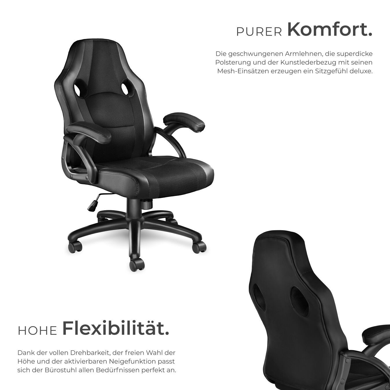 tectake Gaming-Stuhl Bürostuhl (Set, 1 St), Überzug aus weichem Kunstleder