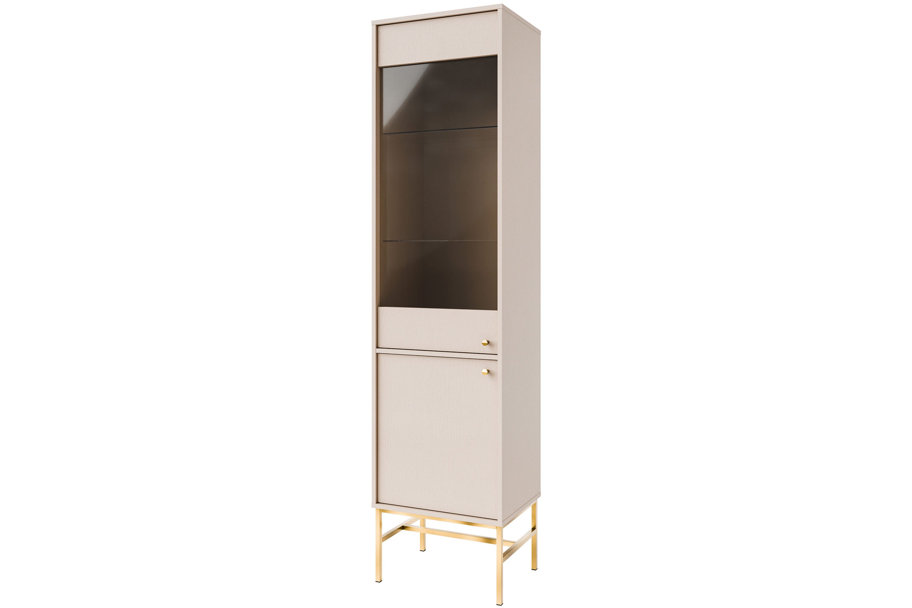 KONSIMO® Standvitrine FLOREN Glasvitrine, Vitrine, hergestellt in der EU Vitrinenschränke, Elegant, Goldelementen