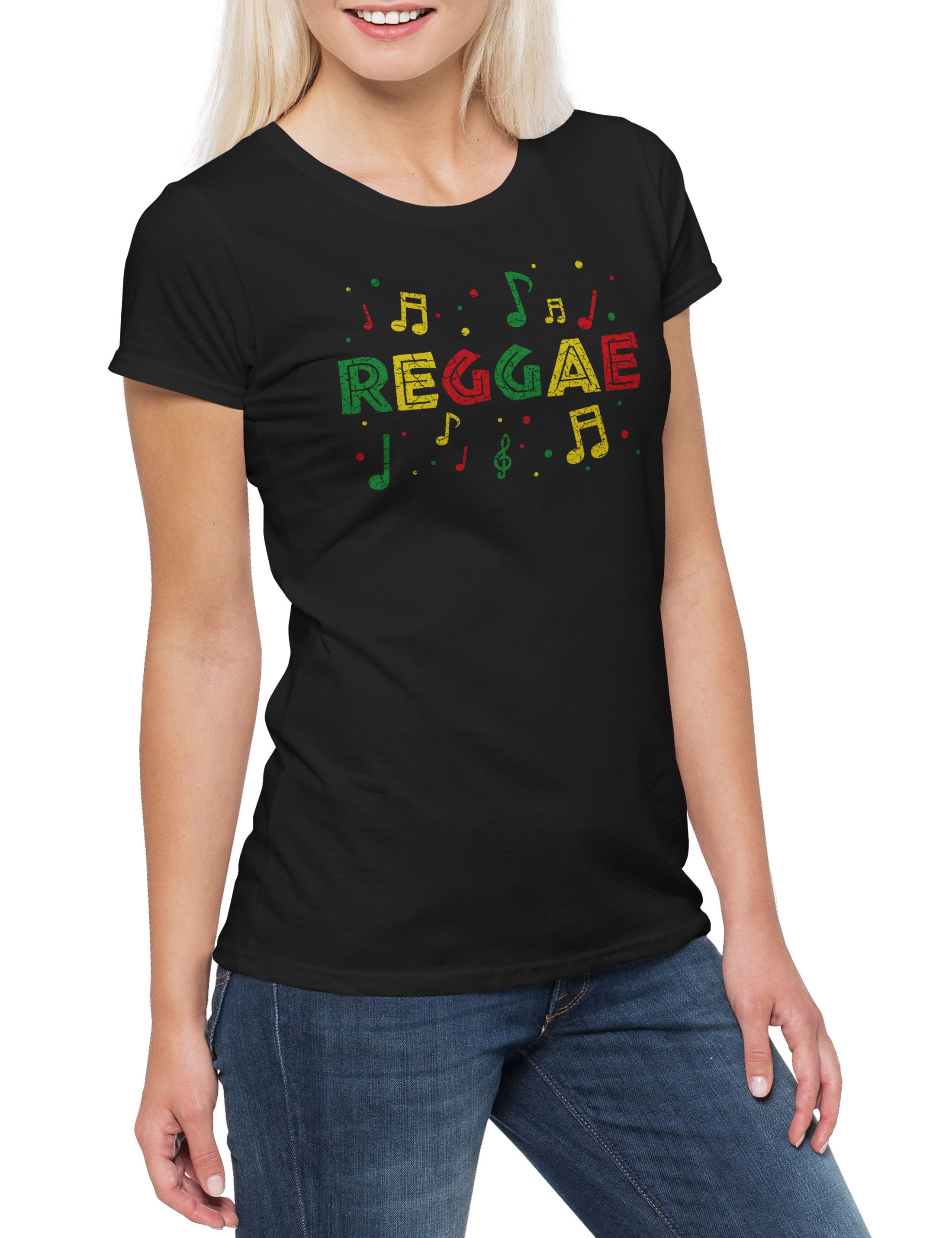 Print-Shirt Zion Reggae Notes Damen T-Shirt Irie Ska Jamaica Jamaika Wailers Haile