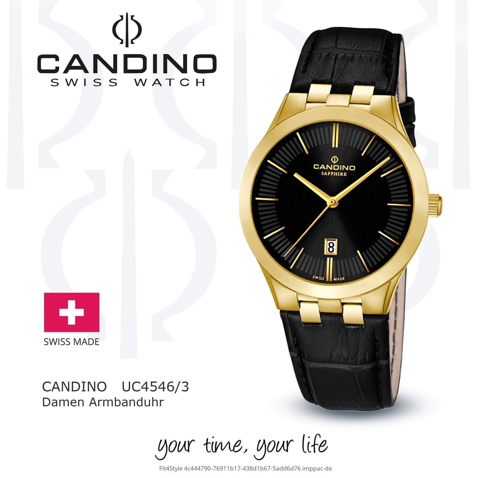 Candino Quarzuhr schwarz, C4546/3, Quarzuhr Armbanduhr Damen Candino Lederarmband rund, Damen Luxus Analog