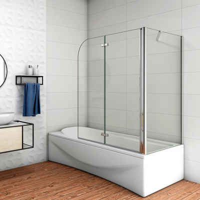 duschspa Badewannenaufsatz »Badewannenaufsatz Duschwand mit Seitenwand Faltwand Duschkabine«, Einscheibensicherheitsglas, Sicherheitsglas, (Set), Glas