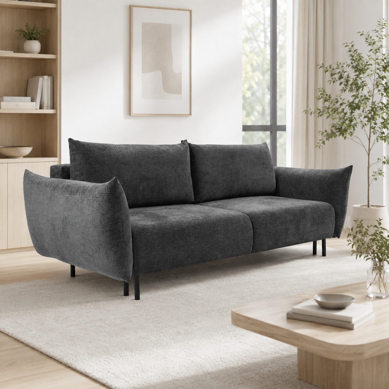 Goldstoff Sofa "FIDES" für Relaxen mit Bettkasten und Schlaffunktion DL 145x200 cm, Relax-Sofa mit Stauraum und ausziehbarer Schlaffunktion