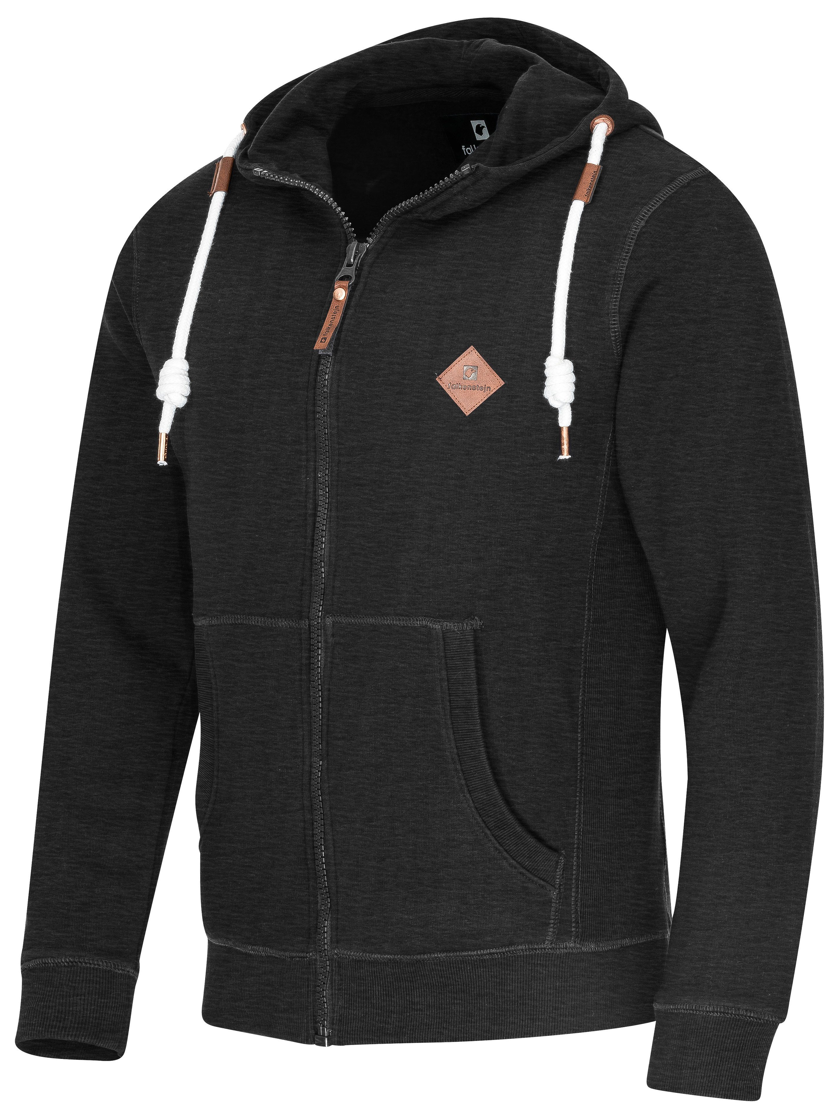 FALKENSTEJN Kapuzensweatjacke Colesburg Sweatjacke Charcoal-Mix mit Kapuzenpullover Logolederpatch stylischer