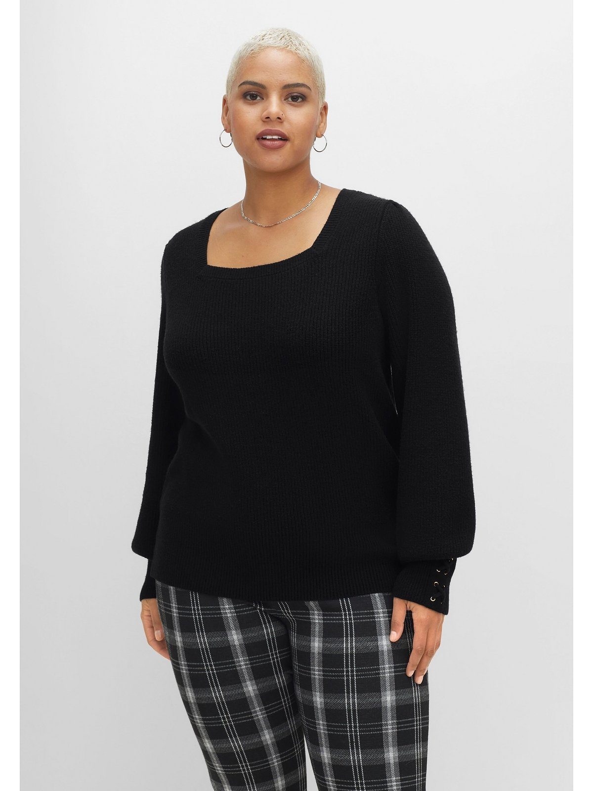 sheego by Joe Browns Strickpullover Große Größen mit Karree-Ausschnitt und Ballonärmeln
