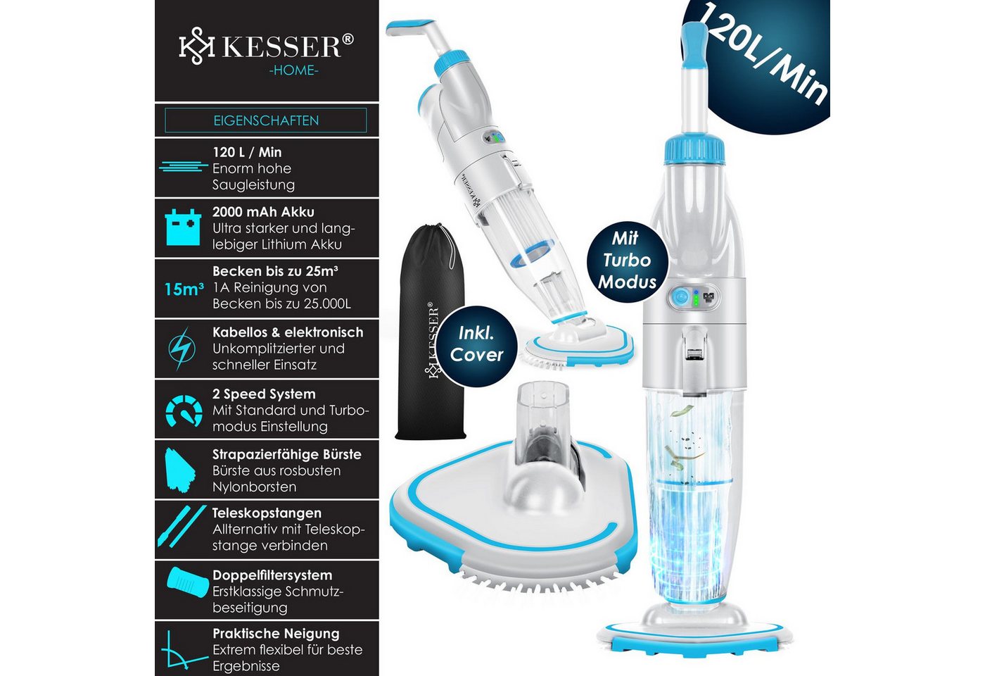Thumbnail - KESSER Poolbodensauger, Poolsauger mit Akku elektrisch Pool Bodensauger Handsauger