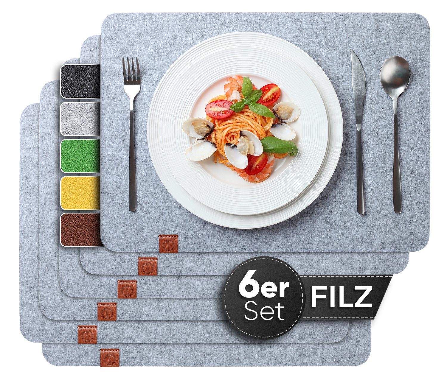 Platzset, aus Filz, 6er Set Rechteckig, 44x32 cm, Loco Bird, abwischbare Tischuntersetzer Platzdeckchen