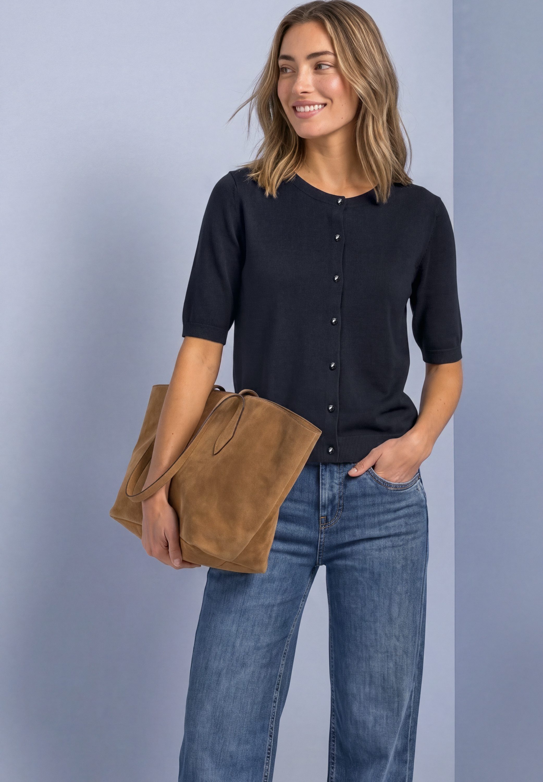 STREET ONE Cardigan Kurzarm Cardigan mit Rundhals und Knöpfen