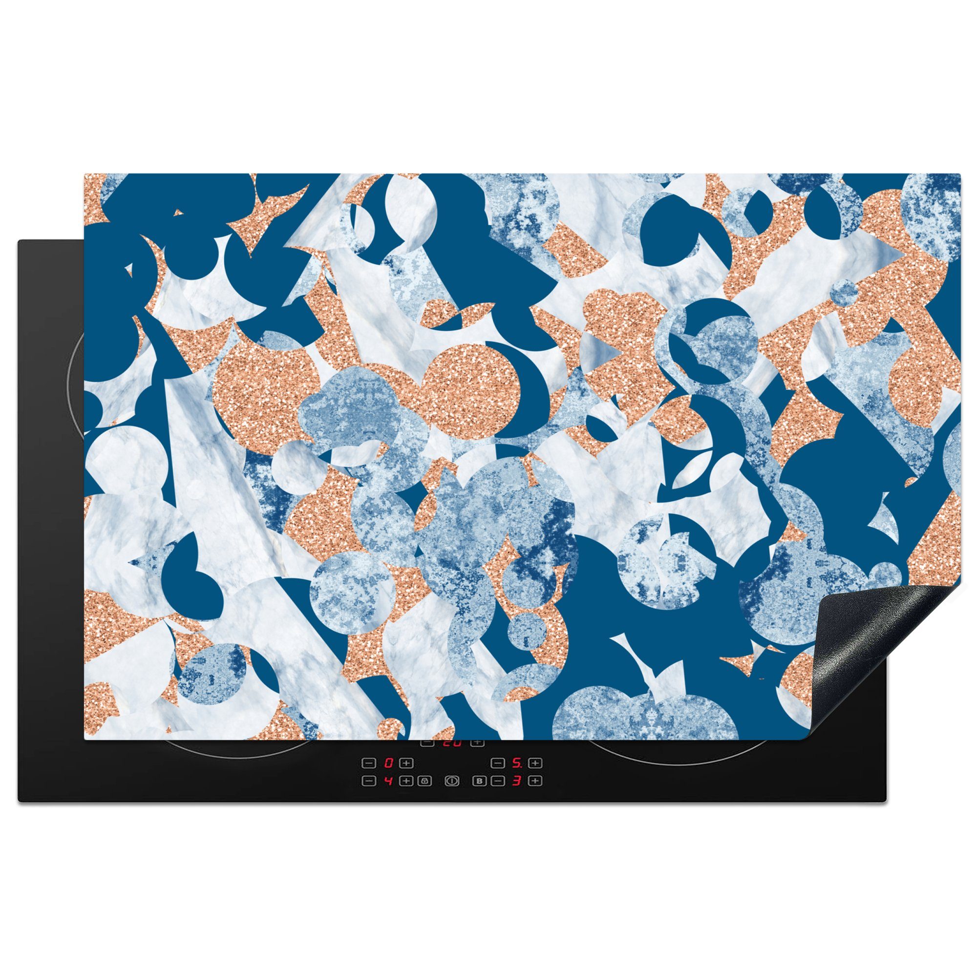 MuchoWow Herdblende-/Abdeckplatte Marmor - Geometrische Formen - Glitter, Vinyl, (1 tlg), 81x52 cm, Induktionskochfeld Schutz für die küche, Ceranfeldabdeckung