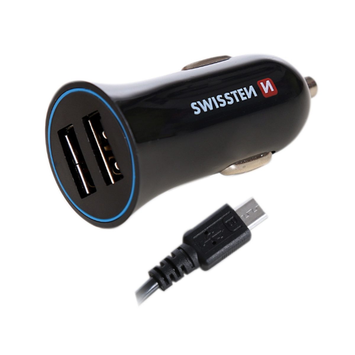 SWISSTEN Swissten Autoladegerät 12V - 24V / 1A + 2,1A und Micro-USB-Kabel 1,5m Auto-Adapter Zigarettenanzünderstecker (12V / 24V Auto) zu USB-A