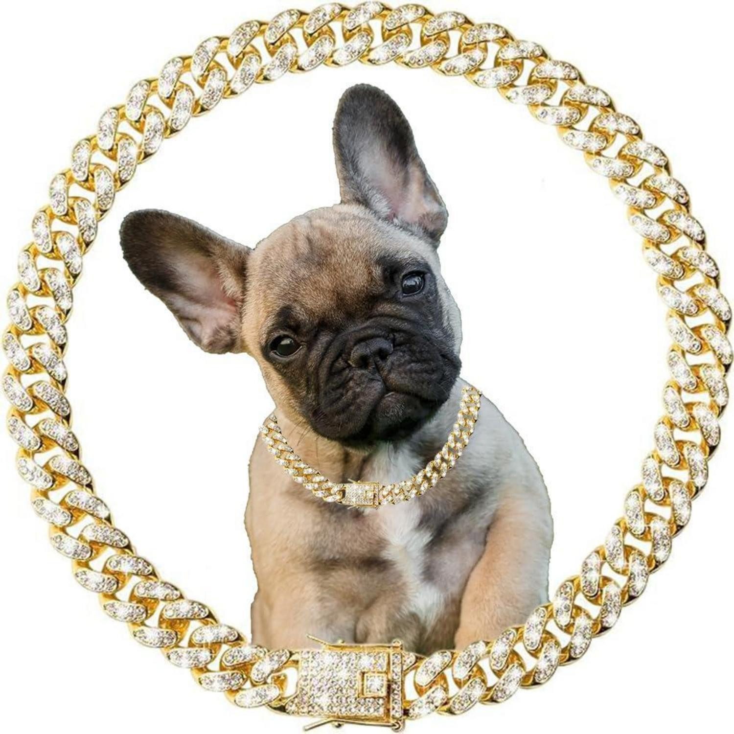 LuxusKollektion Hunde-Halsband Hundehalsband Glitzer Gold 61cm, Metall