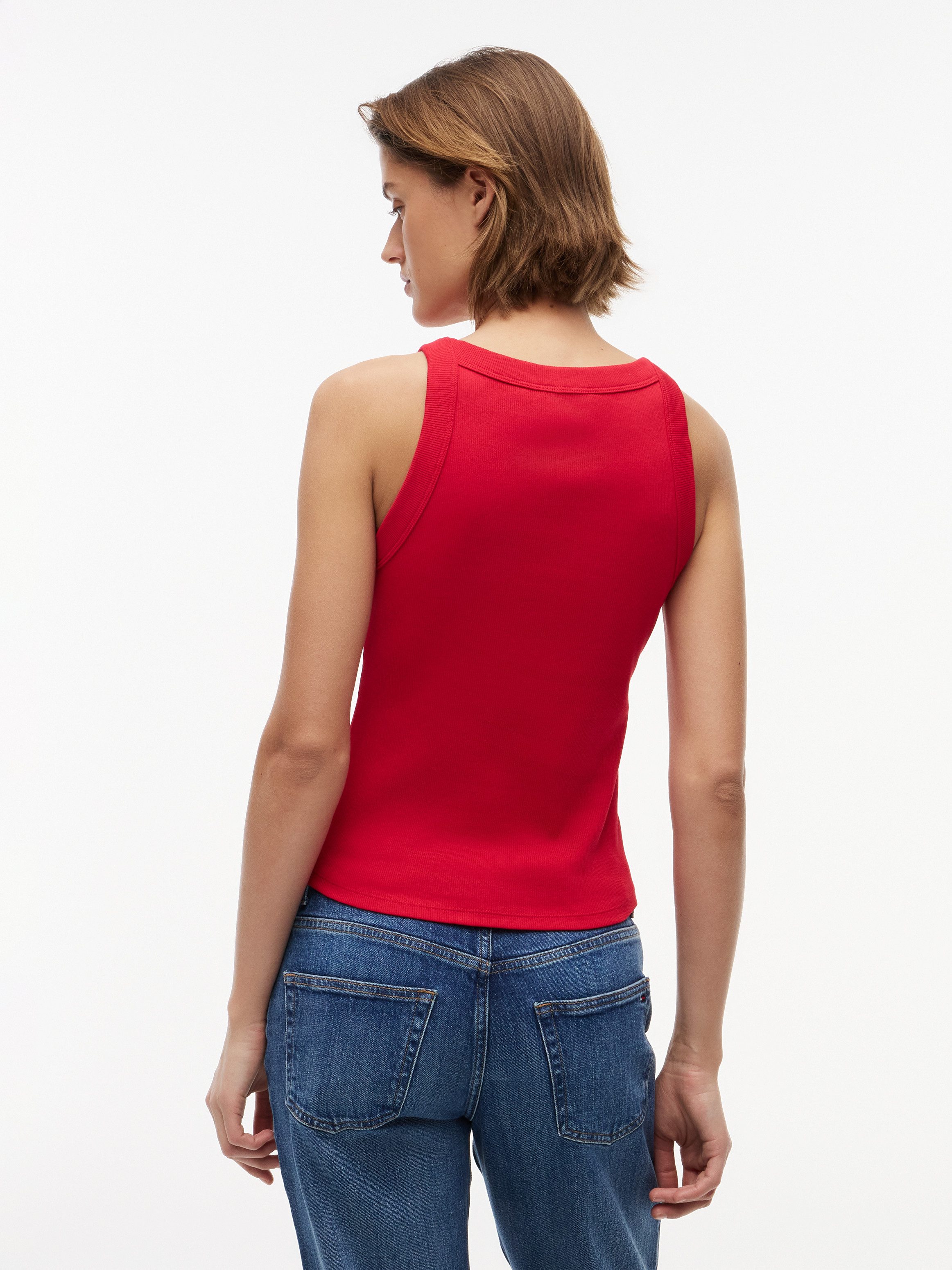 Tommy Jeans Ripptanktop TJW SLIM ESS LOGO 1 RIB TANK Baumwollmischung, slim fit, in gerippter Struktur