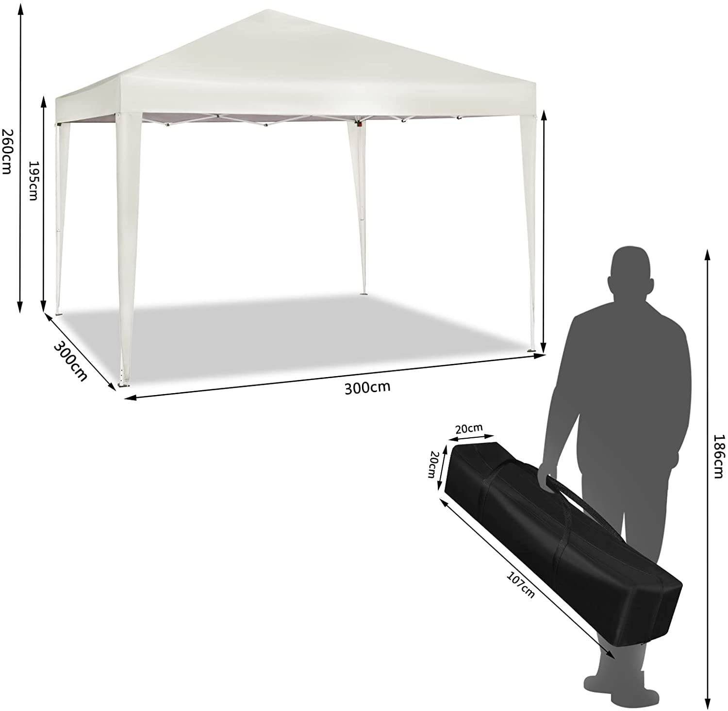 Woltu Faltpavillon, Pop-Up Pavillon aus Oxford Metallrahmen 3x3 m