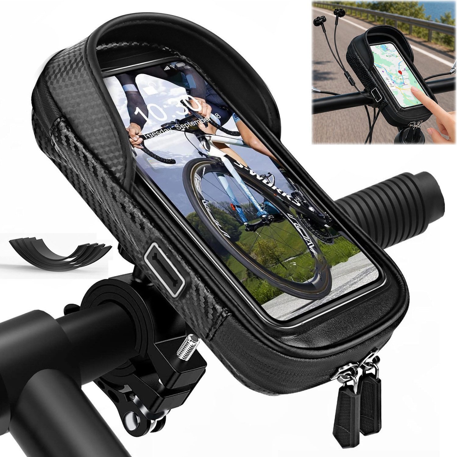 MOPUEA Smartphone-Halterung Optimierte wasserdichte Fahrrad Handyhalterung Lenkertasche Bis 7 Zoll, (bis 7 Zoll, 1-tlg., 360° Drehbare Fahrradhalterung Fahrradlenker Tasche für Lenker 10–40mm, Fahrradtasche mit Sonnenblende Stauraum für Navigation Und All