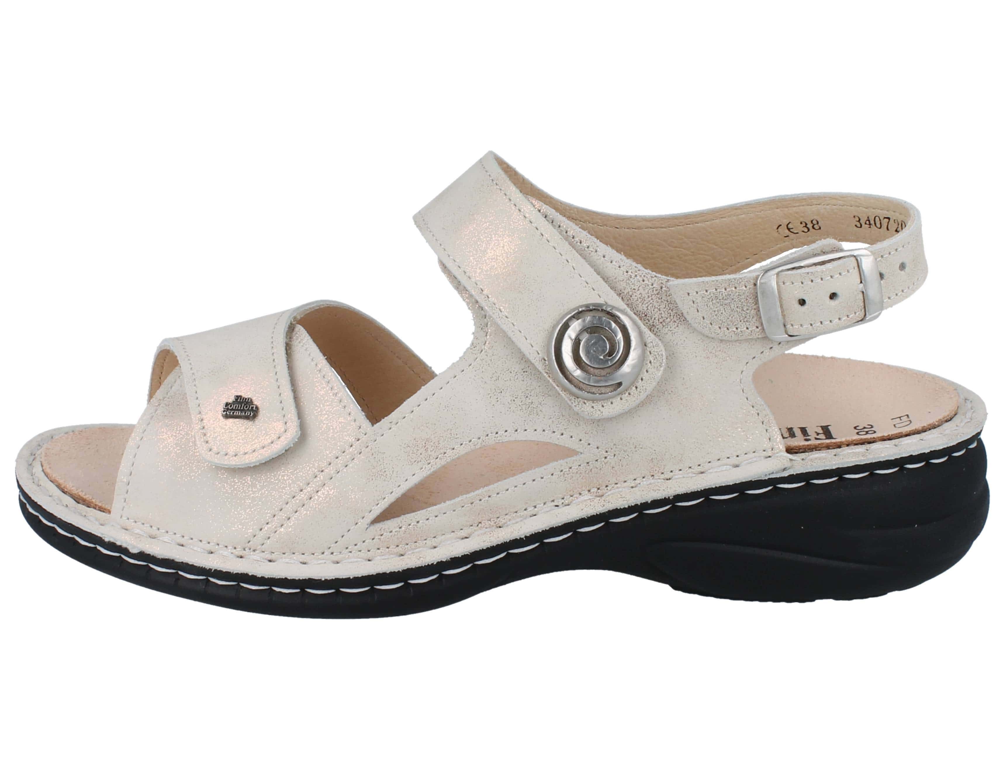 Finn Comfort FINN COMFORT Denia Damen Sandalen beige schimmerndes Nubukleder - Sandale Wechselfußbett