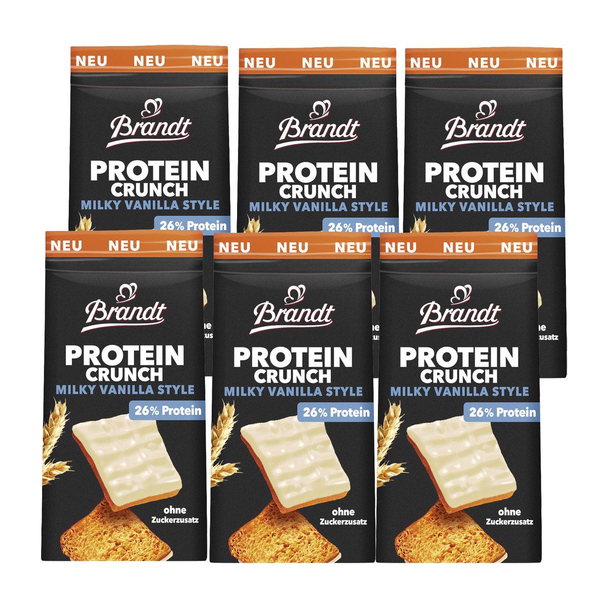 Brandt Brot, Brandt Zwieback Protein Crunch Milky Vanilla Style Glasur 70g 6er Pack