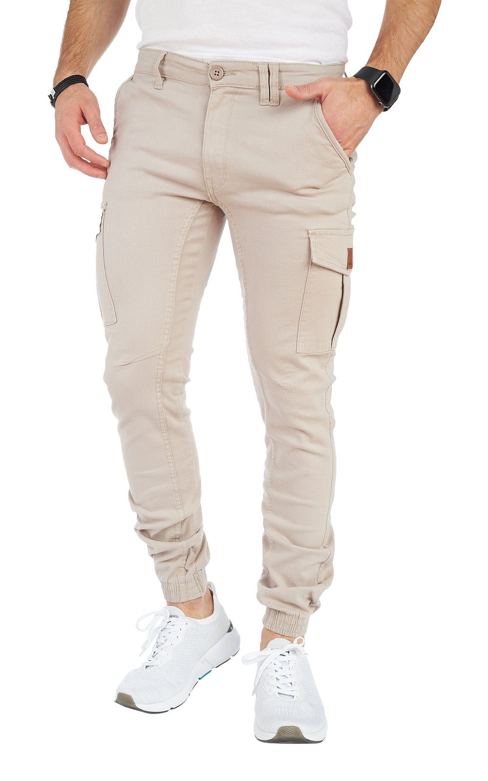 Cargohose Styleko Chinohose Herren 8001 männer Cargohose Hose Cargohose Beige-Gürtelbund Chino Styleko