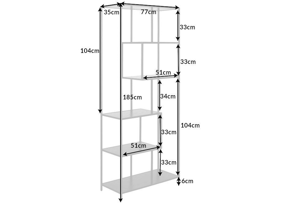 riess-ambiente Standregal SLIM LINE 185cm schwarz, Einzelartikel 1-tlg., Wohnzimmer · Esche-Design · Metall · mit Ablage · Industrial
