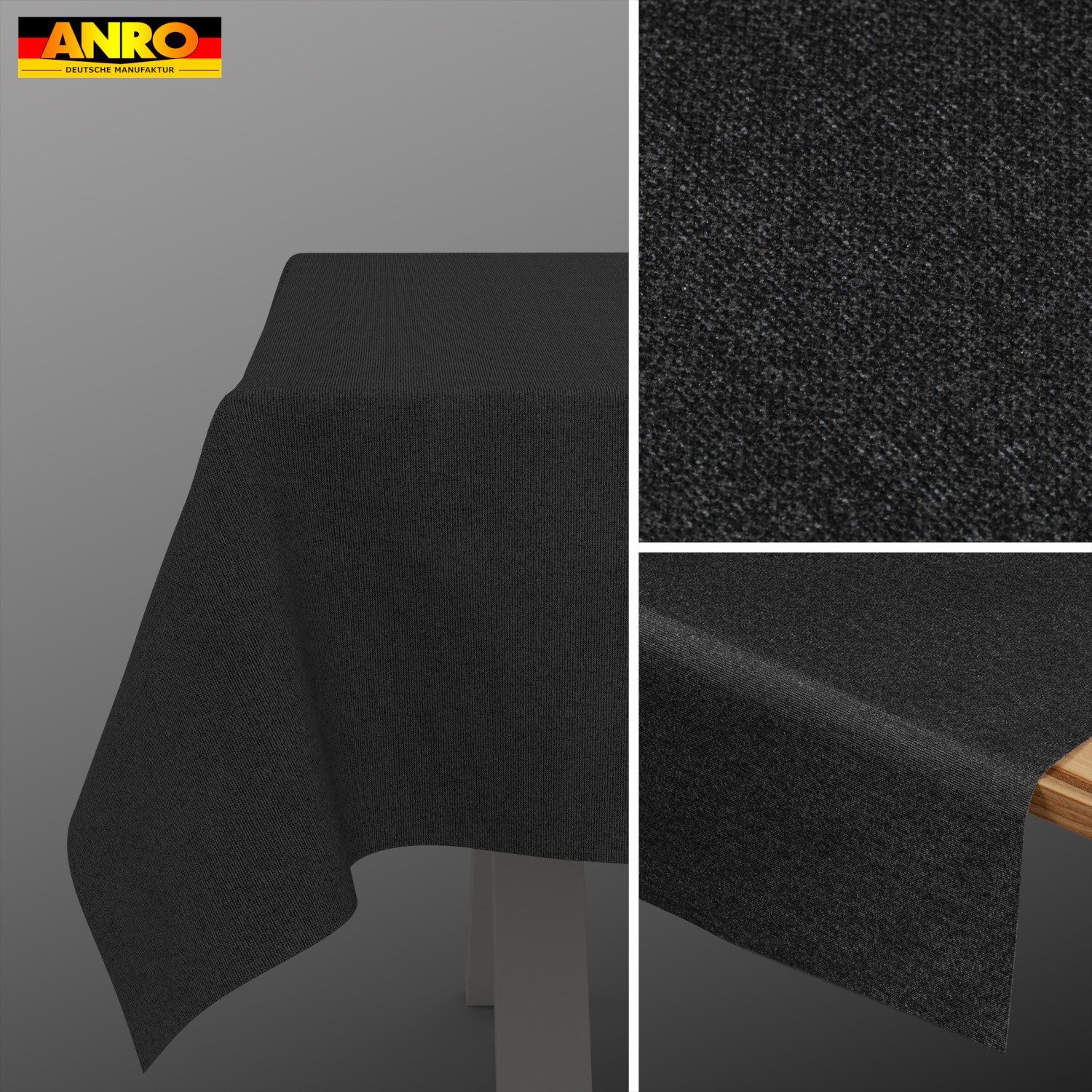 ANRO Tischdecke DanceDirty abwaschbar Leinenoptik wetterfest Falschuni Modern (Einzelstück 1-tlg, eine Tischdecke), Stofftischdecke schmutzabweisend 100x140cm Uni Schwarz