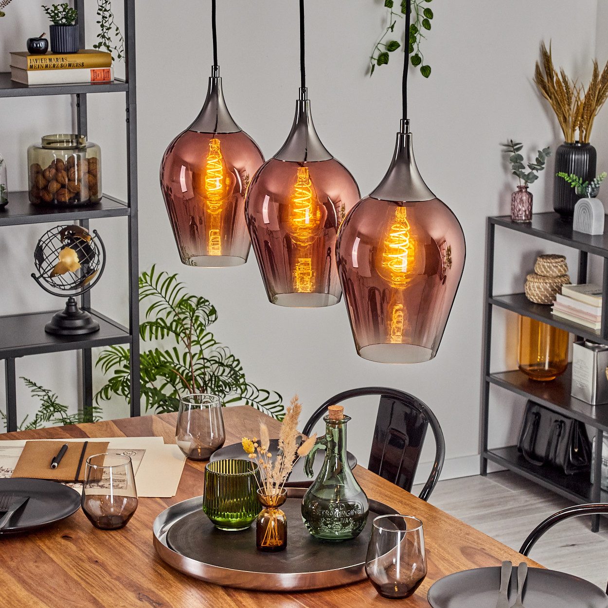 hofstein Hängeleuchte Hängelampe aus Metall/Glas in Chrom/Schwarz/Kupfer/Kl günstig online kaufen