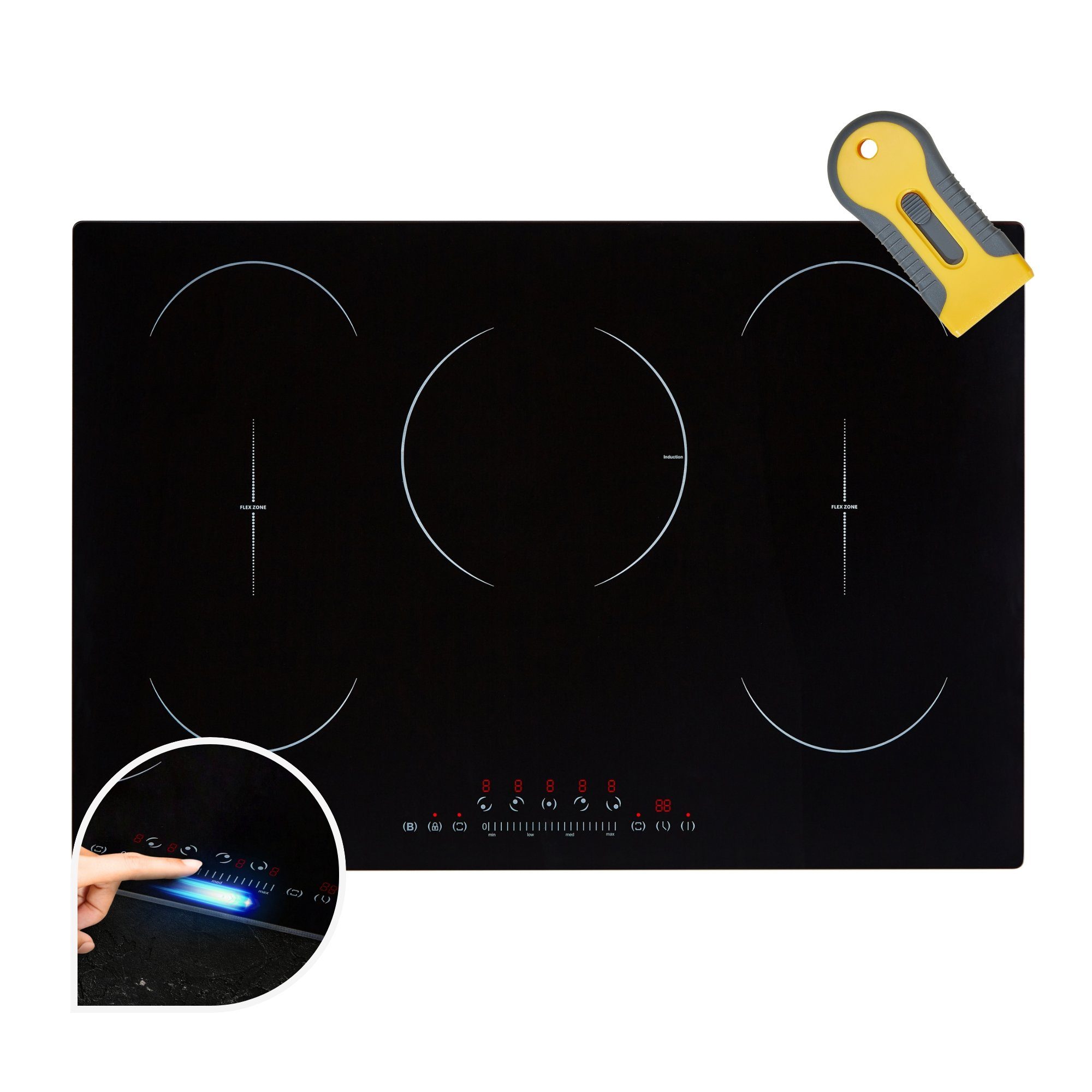 Arebos Flex-Induktions-Kochfeld AR-HE-IKF80 9800 W, 5 Kochfelder 2 Flexzonen, 77 cm, Autark, mit Sensor Touch, Timer, Kindersicherung, Überhitzungsschutz