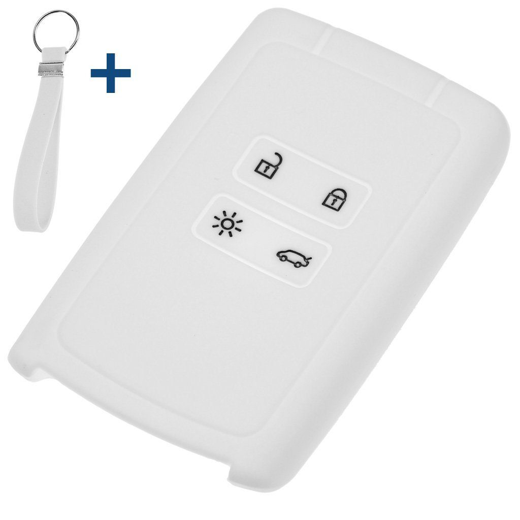 mt-key Schlüsseltasche Autoschlüssel Silikon Schutzhülle mit passendem Schlüsselband, für Renault Megane Kadjar Clio Captur 4 Tasten KEYLESS SMARTKEY Weiß