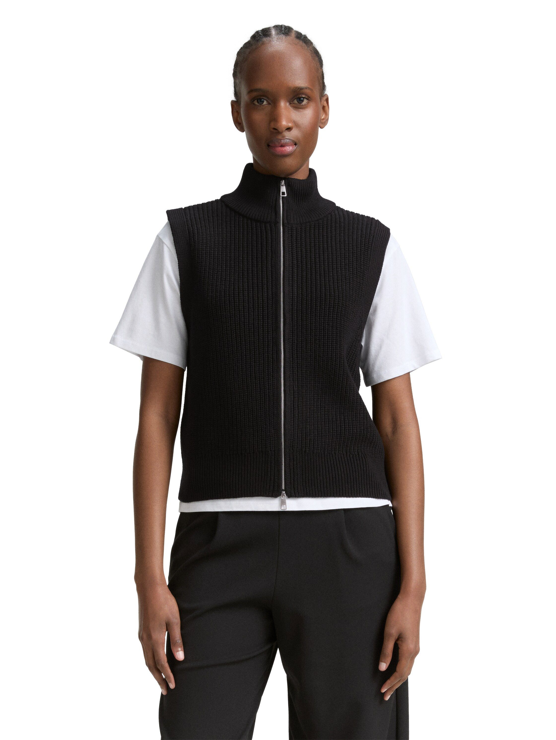 TOM TAILOR Denim Strickjacke ohne Ärmel und mit Reißverschluss günstig online kaufen