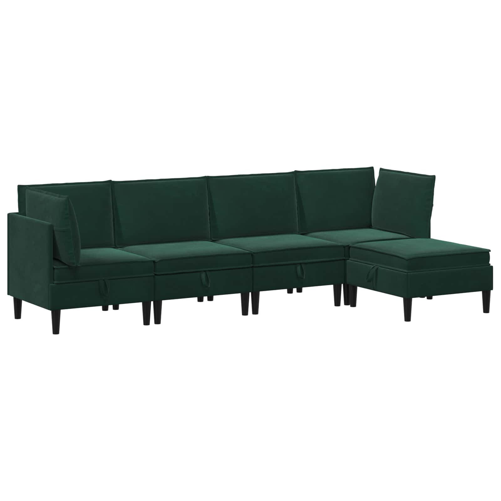 vidaXL Wohnzimmer-Set Wohnzimmergarnitur mit Kissen 5 pcs Dunkelgrün Samt, (5-St)